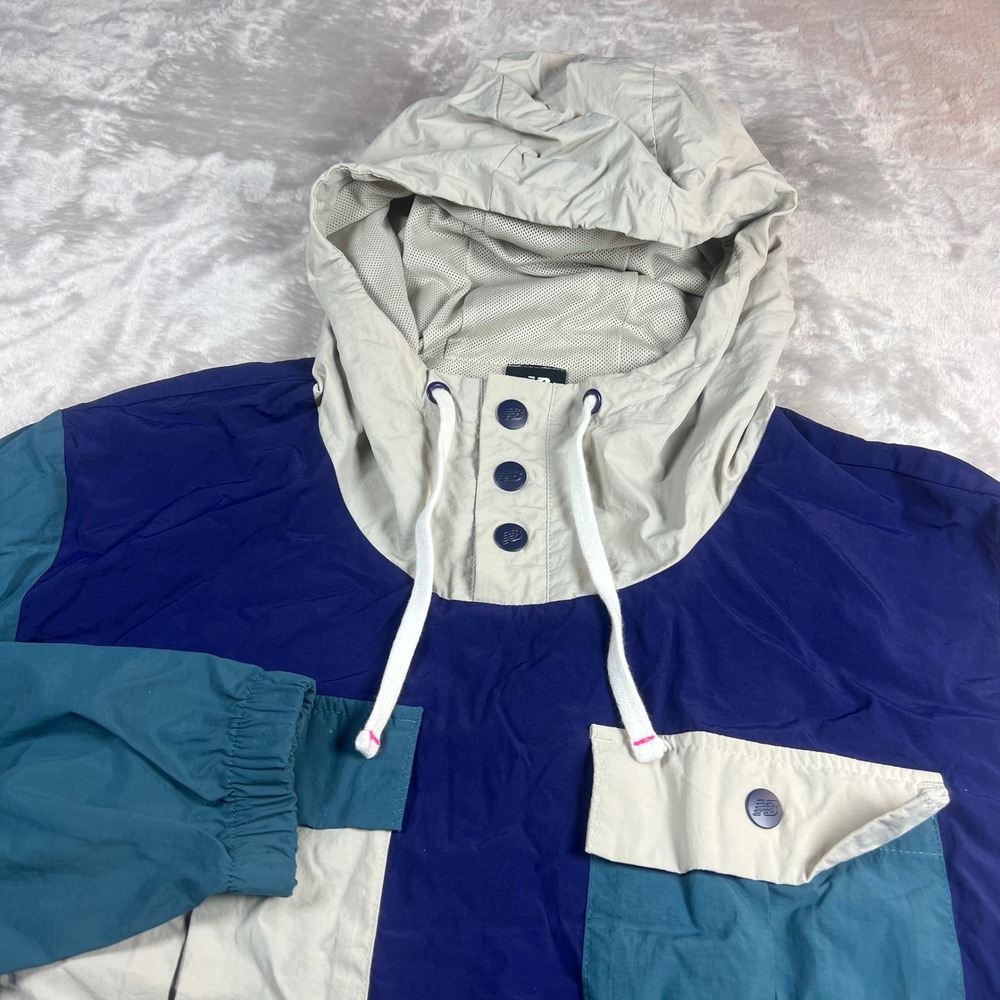 New Balance Men's S Small Anorak Windbreaker Blue Colorblock Pullover MJ13551